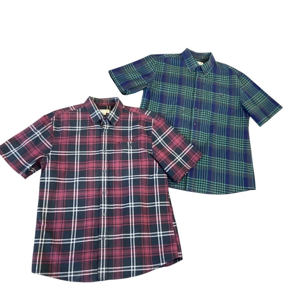 Bundle/Lot of 2 Orvis Mens Plaid Short Sleeve Button Down Shirts Sz L #43T
